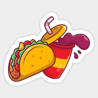 Taco With Soda Cartoon Sticker